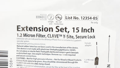 ICU Medical 12354-05 Extension Set 15inch 1.2Micron Filter, Clave Y-Site, Lock